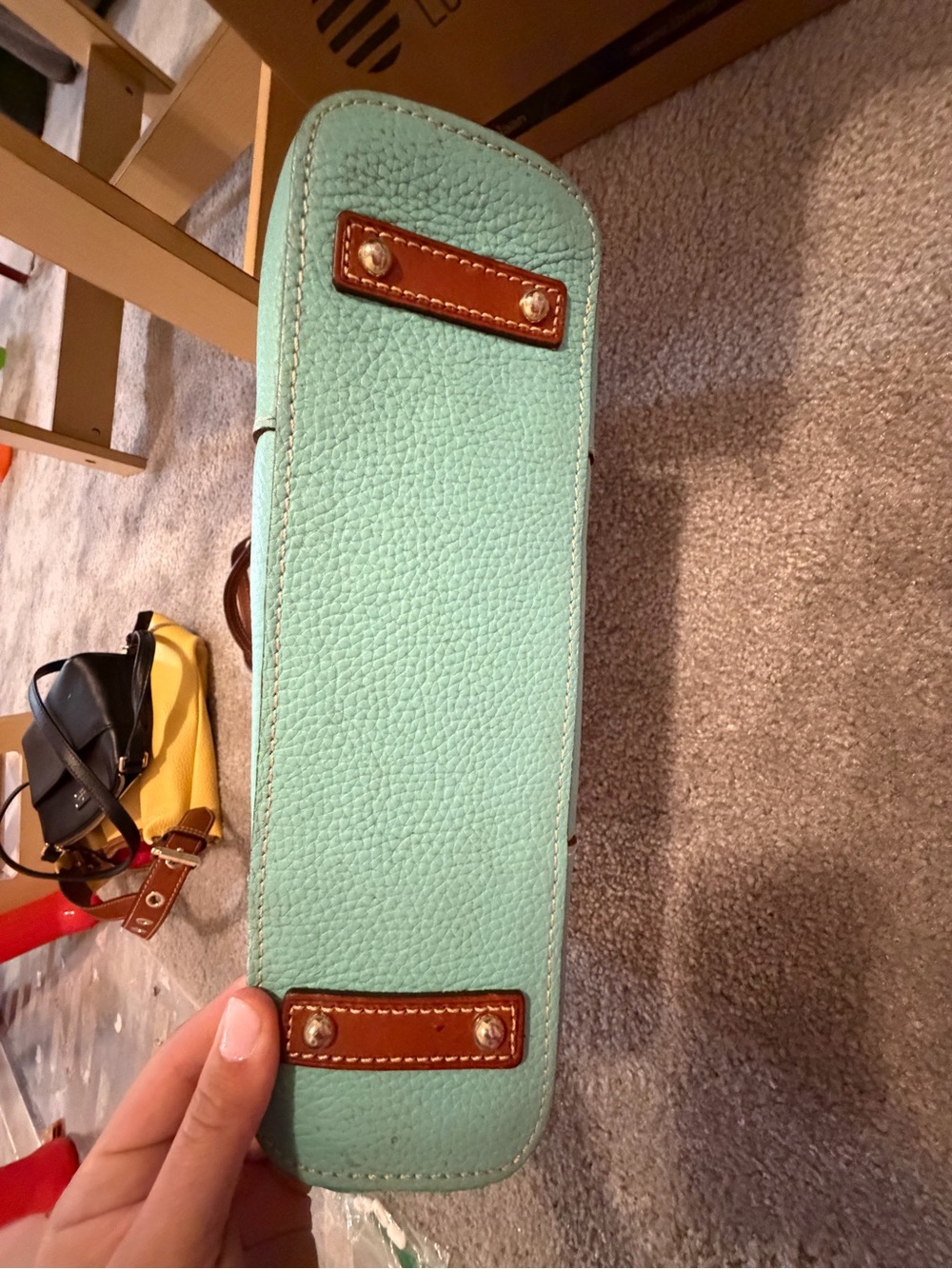 Dooney & Bourke Aqua Pebble Leather Tote with Brown Trim - Picture 2 of 3